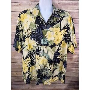 Tommy Bahama Blue Shirt Men’s XL 100% Silk Tropical Floral Print Button-Up